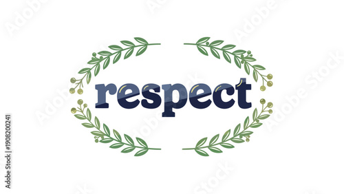 An inspiring graphic design centered on 'respect,' beautifully framed by a lush, illustrative laurel wreath, emphasizing essential values: civility,