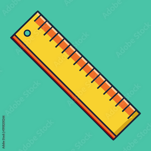 Yellow ruler with orange markings on a teal background