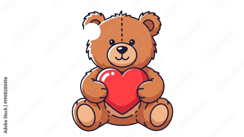 Fototapeta premium Cuddly teddy bear holding heart, sitting, and smiling directly at viewer with affection