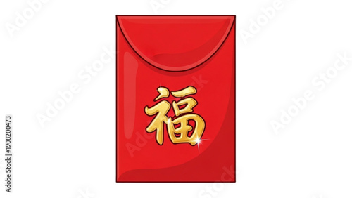 Red envelope with golden Chinese character for fortune, symbolizing prosperity and good luck