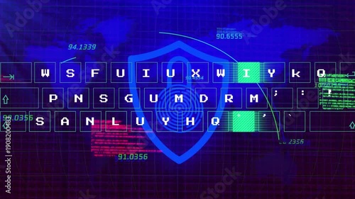 Shield pulsing and emitting pulse, keyboard fading in as keys lighting and system verifying keys