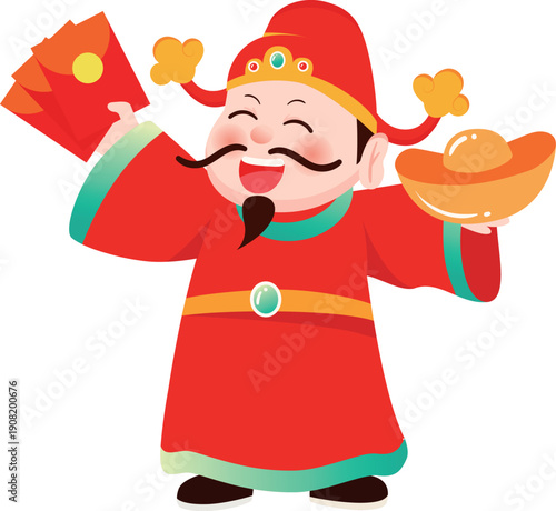 God of Wealth holding a large gold ingot for the Chinese New Year