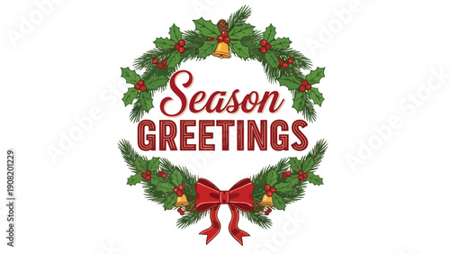 Festive Season Greetings Wreath with Holly Berries and Bells a heartwarming holiday design perfect for celebration and good cheer a joyful graphic