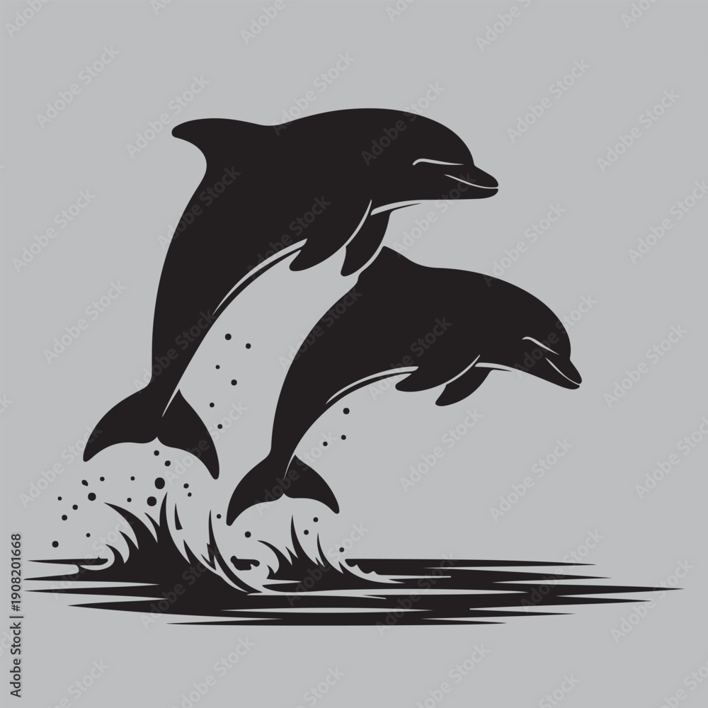 Obraz premium Jumping Dolphins silhouette vector design art and illustration