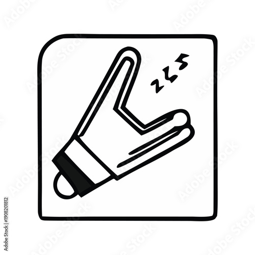 Stylized graphic icon featuring a gloved hand making a distinct gesture, possibly indicating a count, sequence, or communication signal in a minimalist black and white line art style
