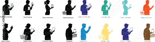 Vector silhouettes of people playing musical instruments in various colours for music or art design Isolated on white background