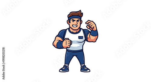 Cartoon male athlete in dynamic fighting pose.