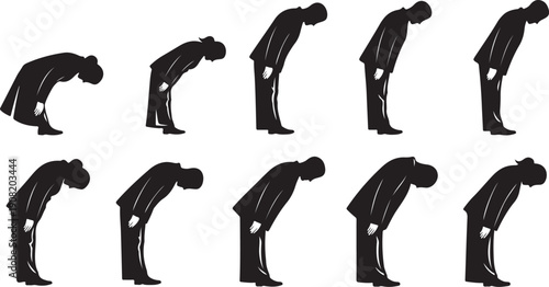Businessman Bowing in Different Angles and Positions Silhouette