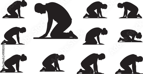 Silhouette of a person in various kneeling positions