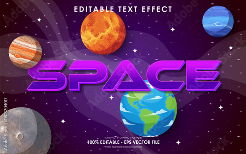 Space editable text effect with planets and stars in a cosmic background.