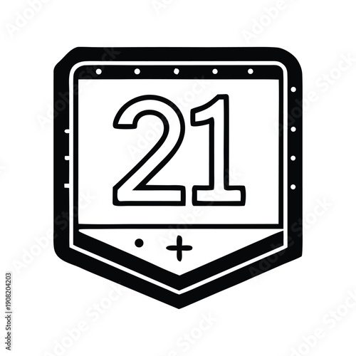 Conceptual illustration of the significant number twenty-one, artfully rendered within a sturdy, ornate shield frame, suitable for creative projects and numerical symbolism