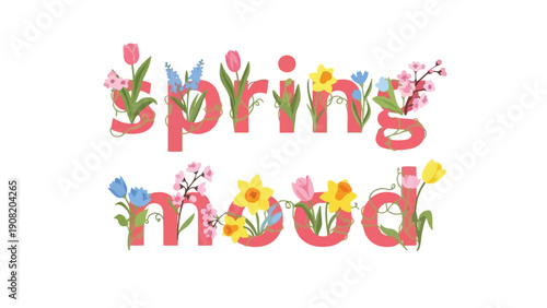 Delightful floral typography illustrating a cheerful and fresh seasonal spring mood