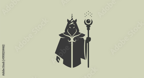 Mystical figure with staff and horn