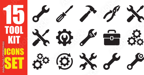 Maintenance and Repair Tool Kit Icon Set - Flat Vector Hardware Symbols