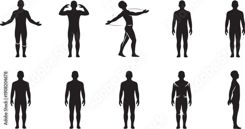 Human Silhouettes in Various Poses and Actions Illustration Set