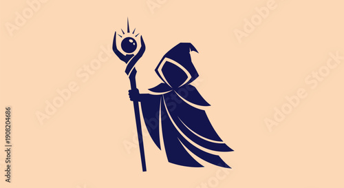 Mystical figure with staff silhouette