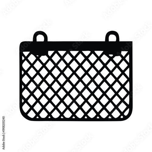 Minimalist vector icon of a versatile mesh net bag, suitable for laundry, groceries, or sports equipment storage. A clean graphic for practical organization and portable containment