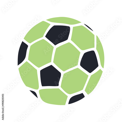 Stylized Vector Illustration of a Classic Soccer Ball with a Modern Green Hexagonal Pattern, Ideal for Sports-Themed Graphics, Game Development Assets, and Playful Athletic Designs