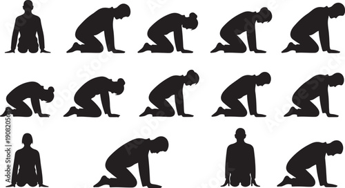 Silhouette of a man in various yoga positions sequence