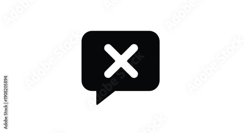 A black speech bubble icon with a white x inside