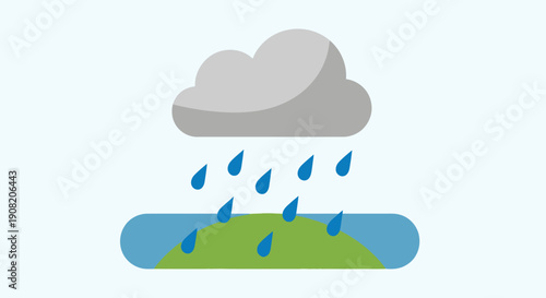 Celebrating World Water Day with Rain Falling on Green Land and Blue Ocean from a Cloudy Viewpoint