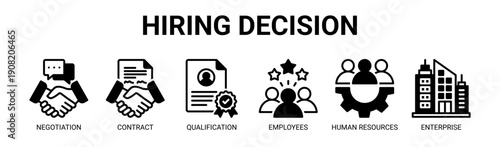 Hiring Decision web banner icon vector illustration concept with icon of negotiation, contract, qualification, employees, human resources, and enterprise.