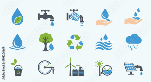 Celebrating World Water Day with conservation icons representing sustainability and eco-friendly practices globally