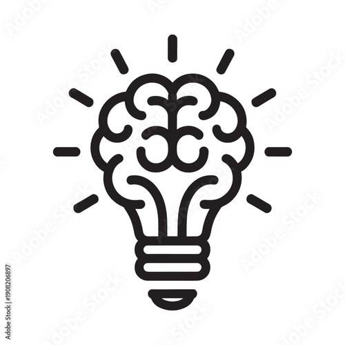 A lightbulb shaped like a brain with radiating lines symbolising ideas