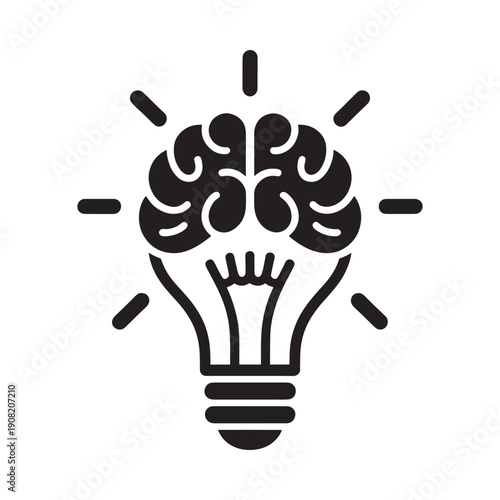 A black silhouette of a lightbulb shaped like a human brain