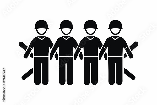 Baseball Team Huddle Silhouette Vector Icon Isolated on White