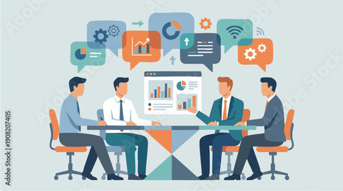 Businessmen sitting at a meeting table.