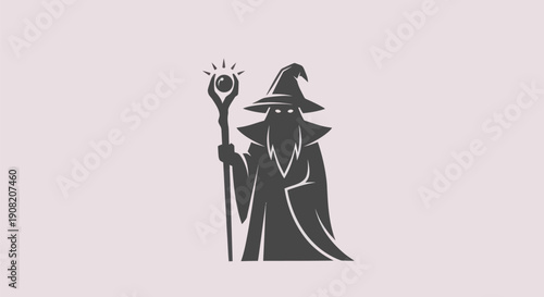Mystical wizard silhouette with staff