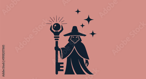 Mystical wizard with staff and stars