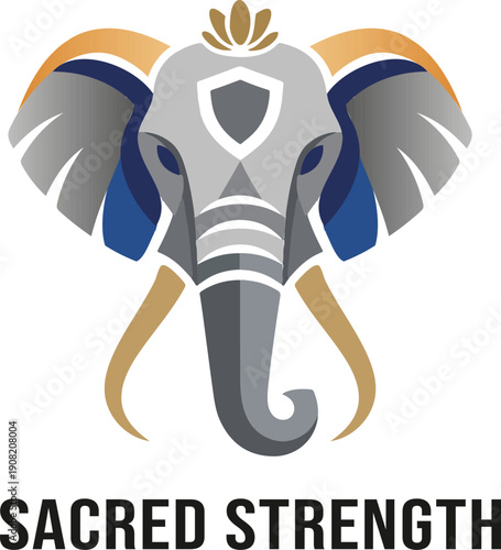 Cute cartoon vector illustration of an elephant holding an umbrella in a simple wildlife design