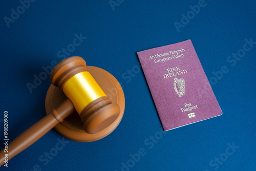 Картината върху платно Irish passport and judge's gavel