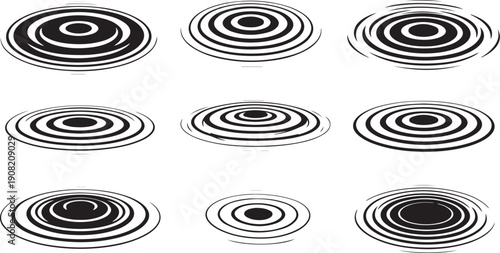 Black and white concentric circles pattern illustration design elements