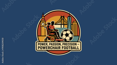 Retro emblem for international powerchair football celebrating adaptive sports competition
