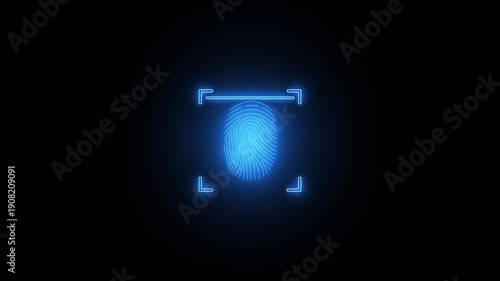 Neon finger scan with digital icon. fingerprint design. Futuristic digital processing