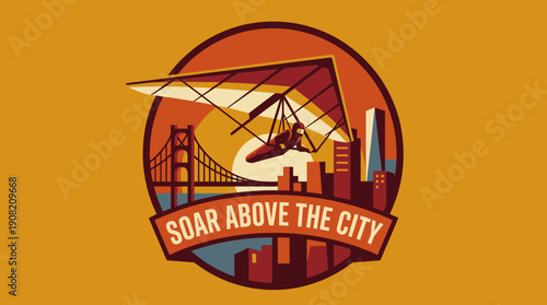 Soar Above the City A Hang Glider's Perspective Over a Skyline and Iconic Bridge
