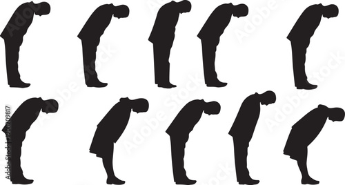 Silhouette of a person bowing in various positions sequence