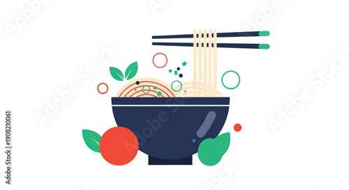 Noodle bowl illustration on white background