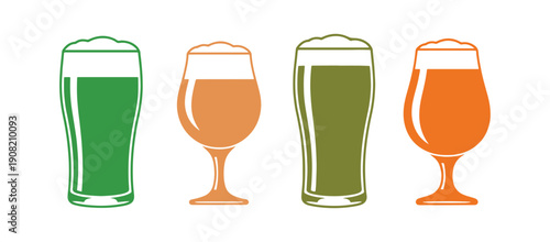 Stout beer icon set. Sip from a tall pint glass and a tulip glass, stencil style. Vector clipart, simple logo, or minimalist sign for bars, pubs, or Oktoberfest.