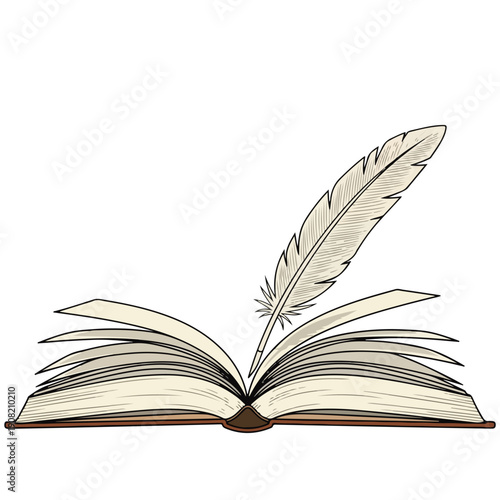 Open Book with Feather Quill