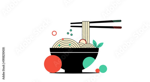 Noodle bowl illustration on white background