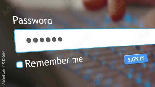 A user types their password into a website login form on a computer. In the background, a hacker is trying to steal that personal account password.
