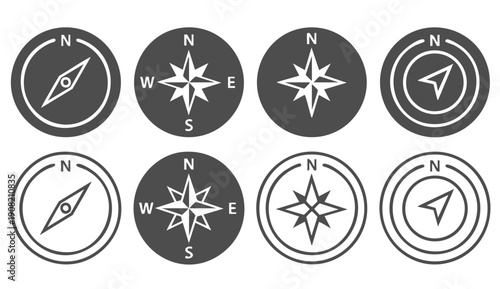 Directional compass points N S W E icon, navigation arrow symbols vector for location apps, GPS interfaces, infographics, web design.