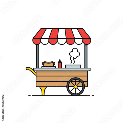Street Food Cart with Hotdog and Grill