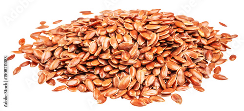Heap of flax seeds or linseeds isolated on white background. File contains clipping path.