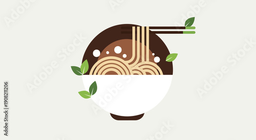 Noodle bowl illustration with chopsticks