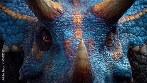 Close-up Of A Triceratops Dinosaur With Detailed Skin Texture